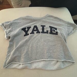 Grayson Threads Gray Crop Top with Navy Print “Yale” size Medium